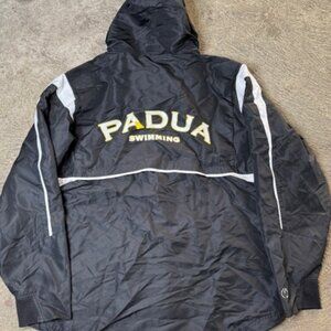 Padua Swimming Jacket Mens Large Black Hooded Full Zip Mesh Lined Windbreaker